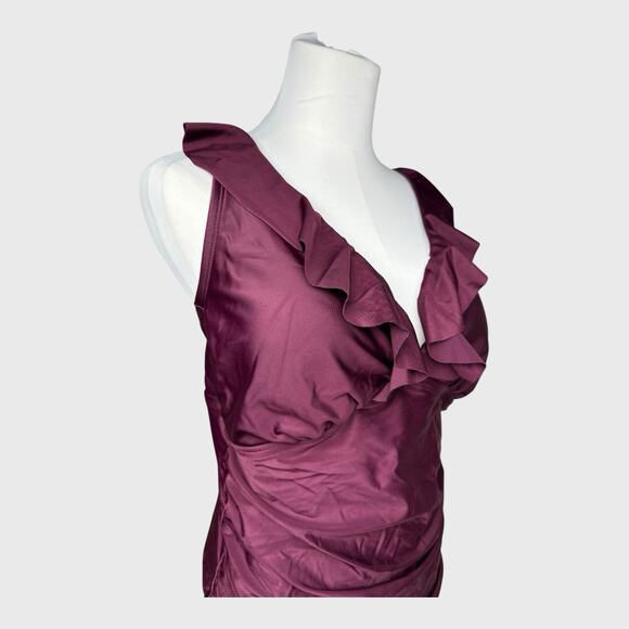 Kona Sol Womens One Piece Shirred Wrap Swimsuit Size 14W Purple Tummy Control - Picture 5 of 16